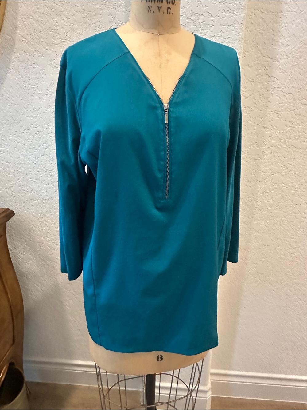 Chico's 2 Green/Teal Zip-Front V-Neck Tunic